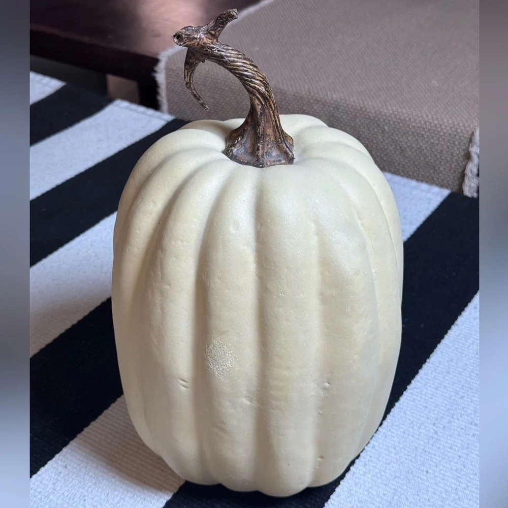Pottery Barn Oversized White Rustic Halloween Pumpkin- 7.5”